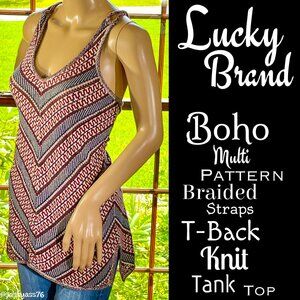 ▪️LUCKY BRAND▪️Boho Multi Pattern Braided Strap T-Back Knit Tank Top